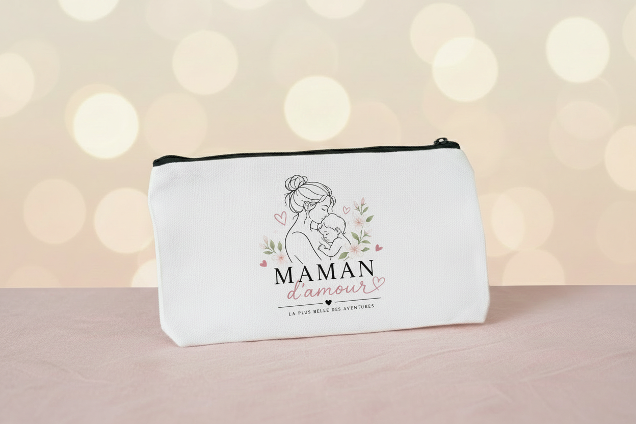Pochette Maman d'amour - Fleurs blanches